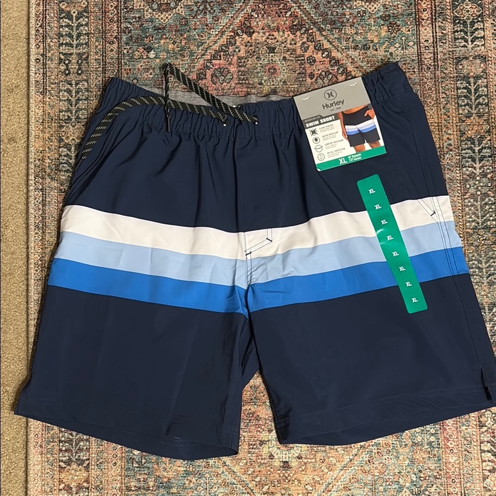 NWT! Hurley Blue and White Board Shorts Classic Swimwear
